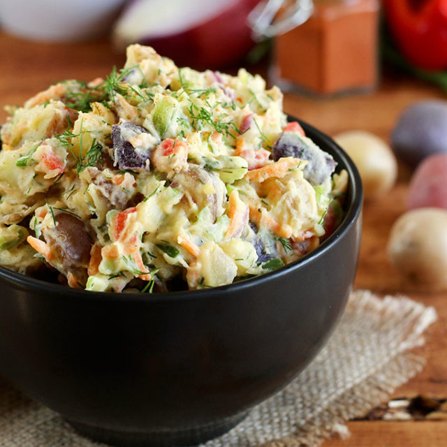 Vegan Rainbow Potato Salad - ilovevegan.com