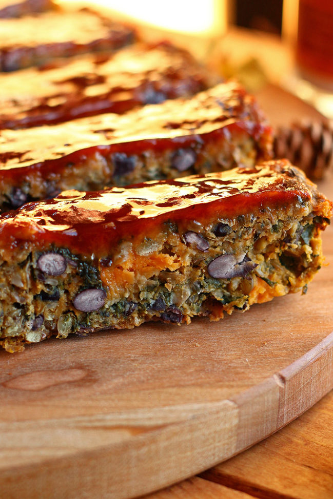 Sweet Potato Kale And Black Bean Loaf With Tangy Bbq Maple Gastrique Glaze I Love Vegan