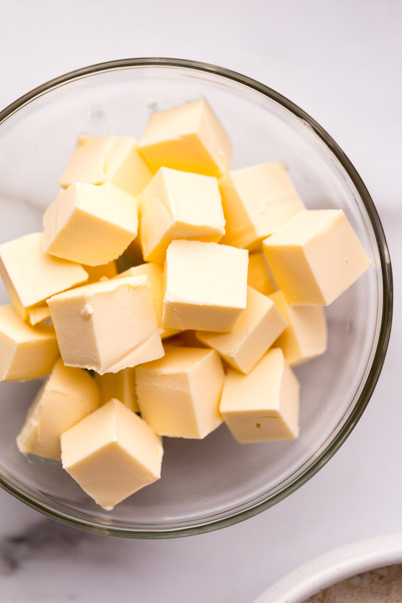 cubes of vegan butter in a glass bowl